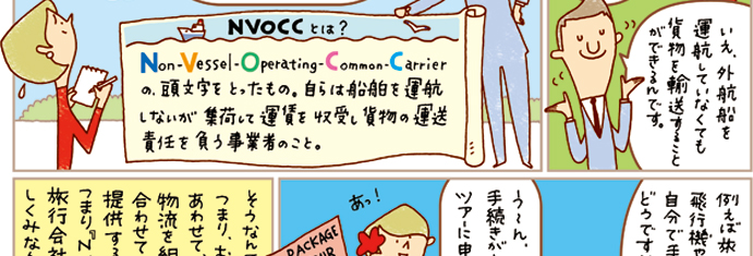絵で見るAZUMAの仕事 | Non Vesse Operating Common Carrier 自らは船舶を運航しないが集荷して運賃を収受し貨物の運搬責任を負う事業者のこと。